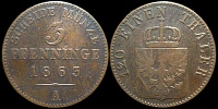 3 пфеннинга Пруссия 1863 A