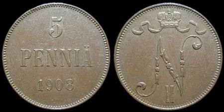 5 пенни Финляндия 1908