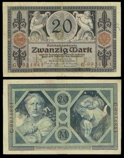 Германия 20 марок 1915 год (№G 9934841)