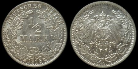 1/2 марки Германия 1916 А